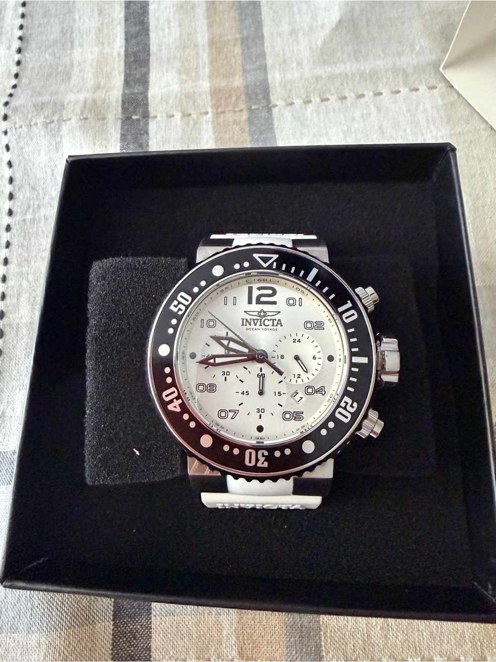 Invicta White Dial Chronograph Watch with Black Bezel